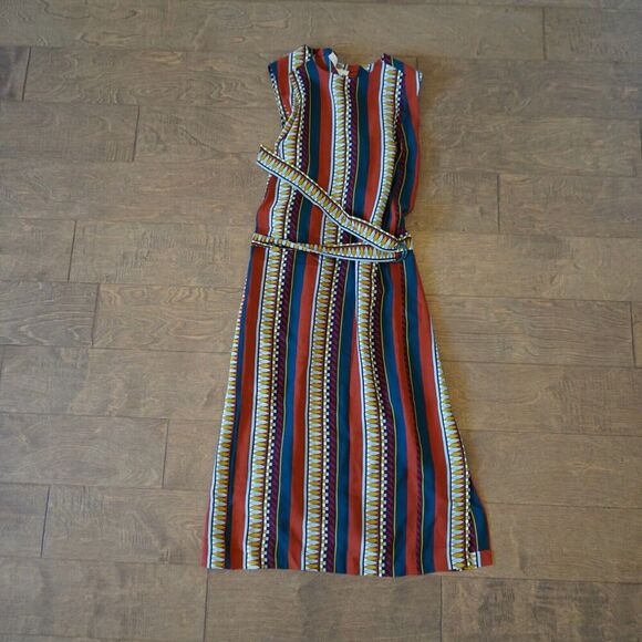 Tory Burch Julia Dress Belted Silk Striped Print Sleeveless Shift Dress Size 4 - Picture 9 of 10